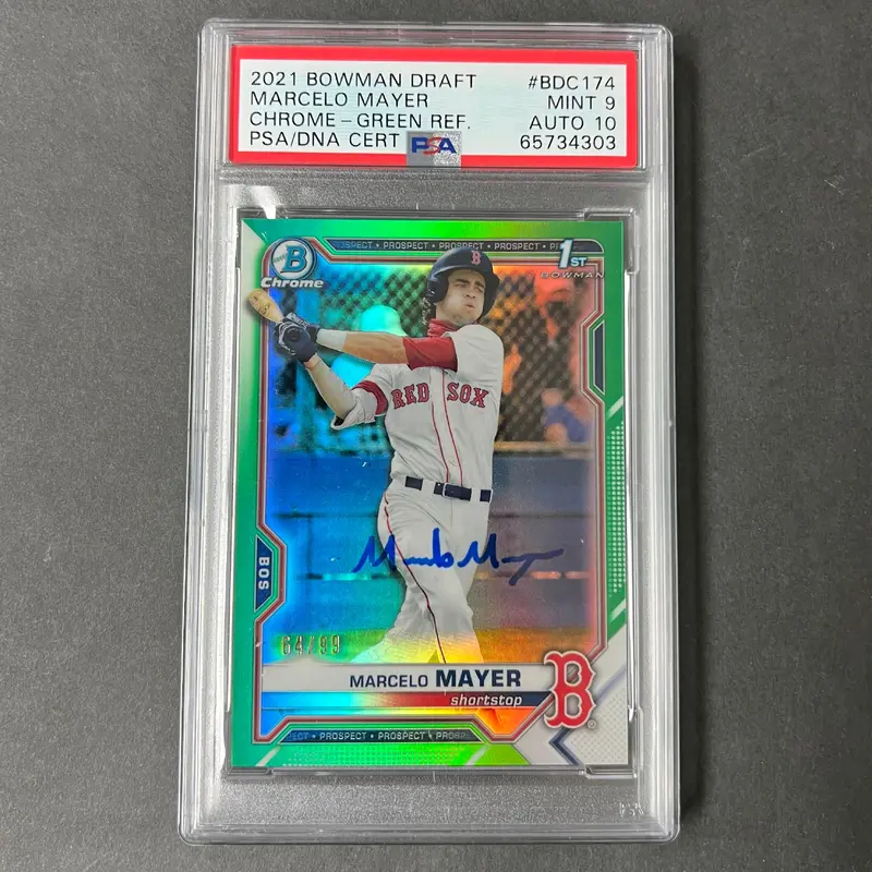 2021 Bowman Chrome Green 1st #BDC-174 Marcelo Mayer Signed Card PSA 9 AUTO 10 RC /99