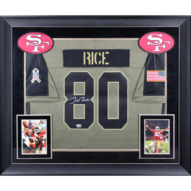 49ers Jerry Rice Signed 2021 Salute to Service Nike Ltd Framed Jersey Fanatics