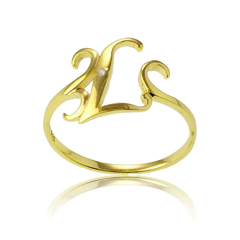 Sterling Silver 1 Micron Gold-plating Single CZ "L" Ring