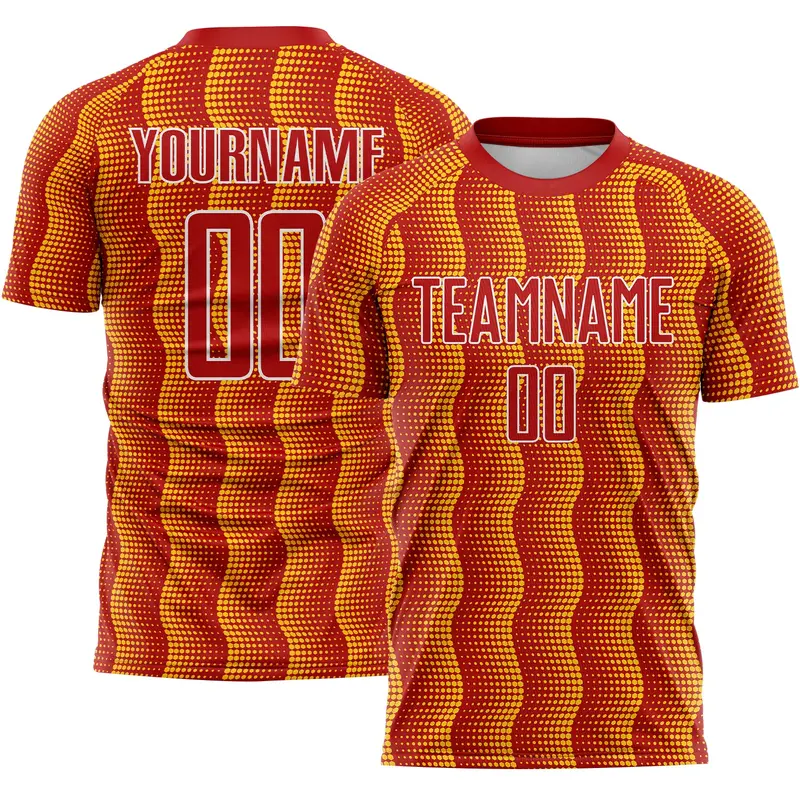 Custom Red Yellow-White Geometric Shape Sublimation Soccer Uniform Jersey