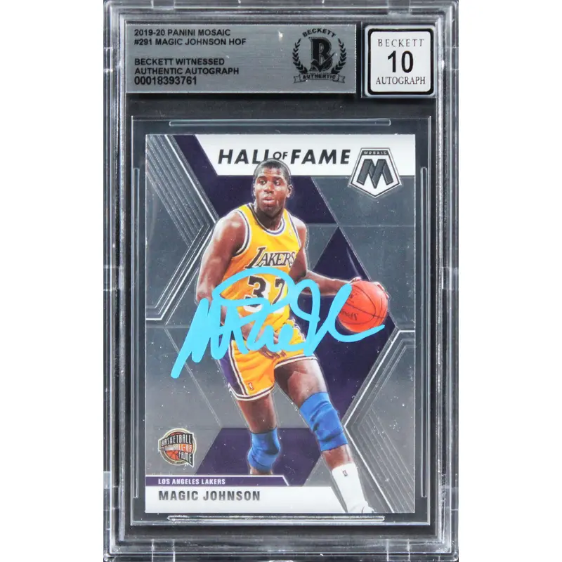 Lakers Magic Johnson Signed 2019 Panini Mosaic #291 Card Auto 10! BAS Slabbed