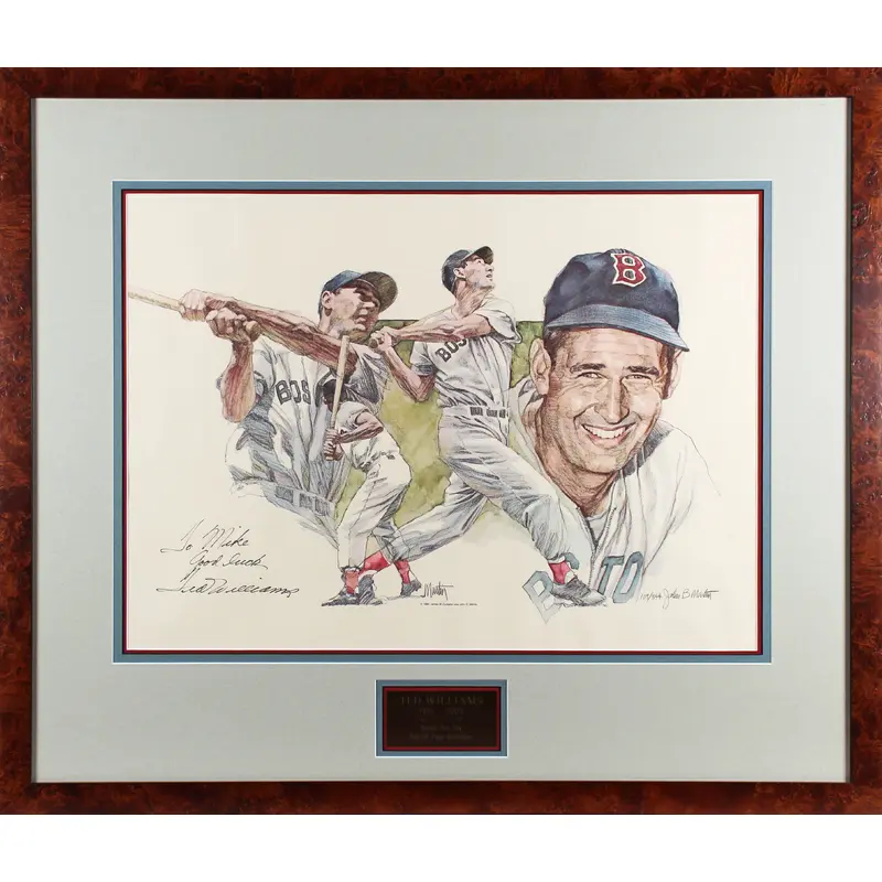 Red Sox Ted Williams "Good Luck" Signed & Framed 16.5x23 Litho LE #109/344 BAS
