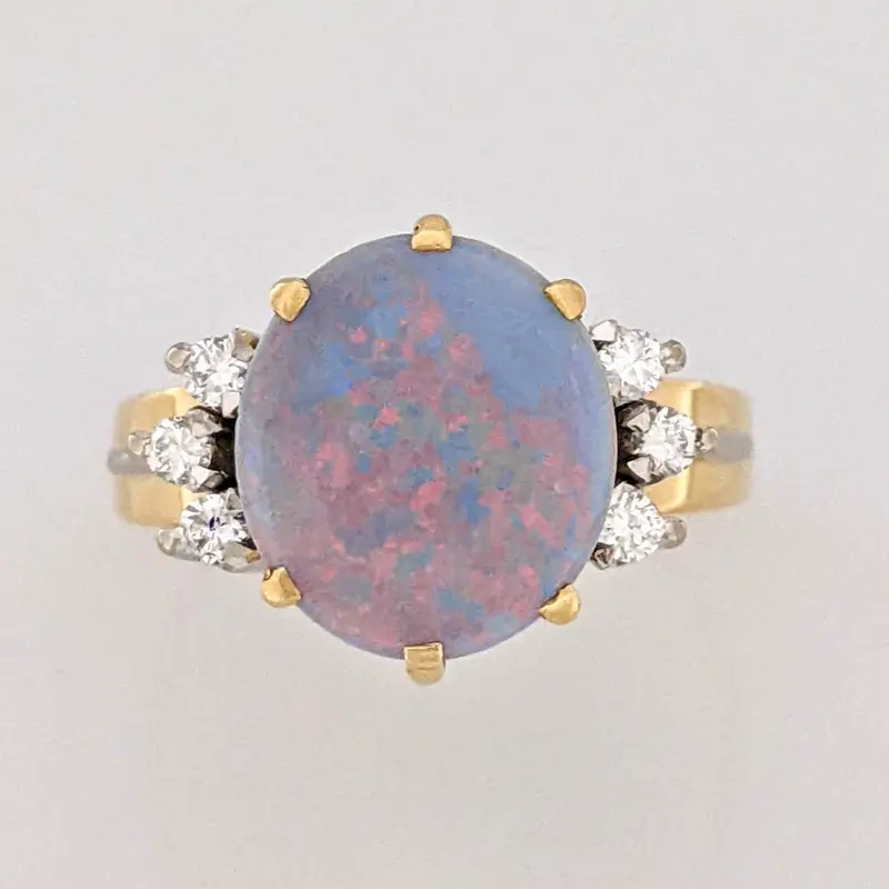 18K OPAL "AA" OVAL 11.5X10 WITH .20 DTW (6) ROUND VS1 G ESTATE RING 5.2 GRAMS