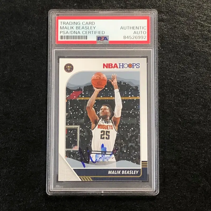 2019-20 NBA Hoops #49 Malik Beasley Signed Card AUTO PSA/DNA Slabbed Nuggets