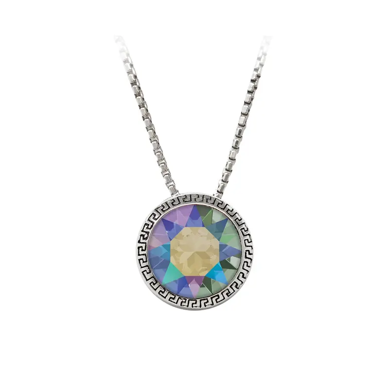June Birthstone Sterling Silver Greek Key Necklace