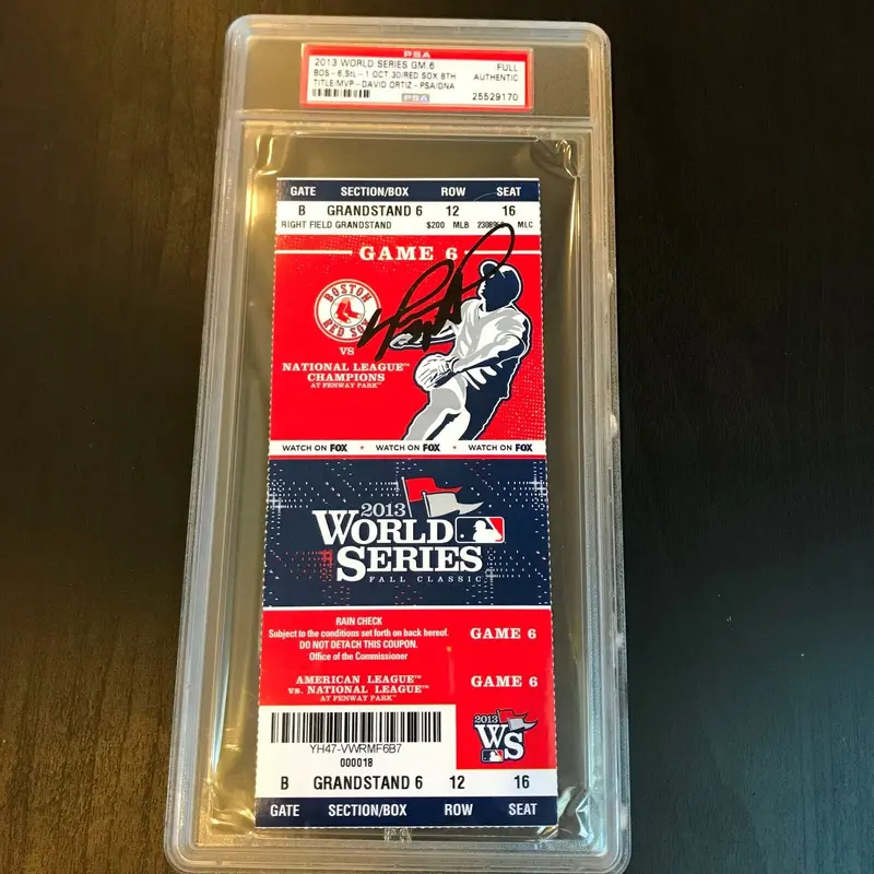David Ortiz Signed 2013 World Series Game 6 Full Ticket MVP Boston Red Sox PSA
