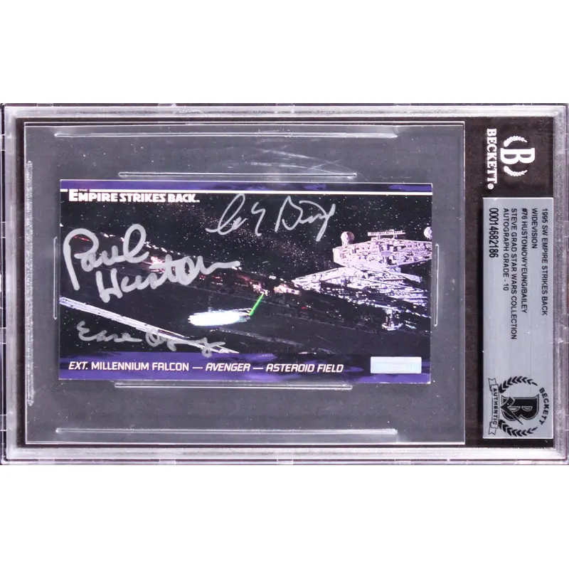 Star Wars (3) Huston, Bailey +1 Signed 1995 ESB WV #76 Card Auto 10! BAS Slabbed