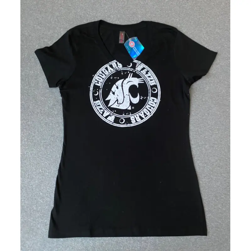 Women's Black WSU Circle Logo V-Neck