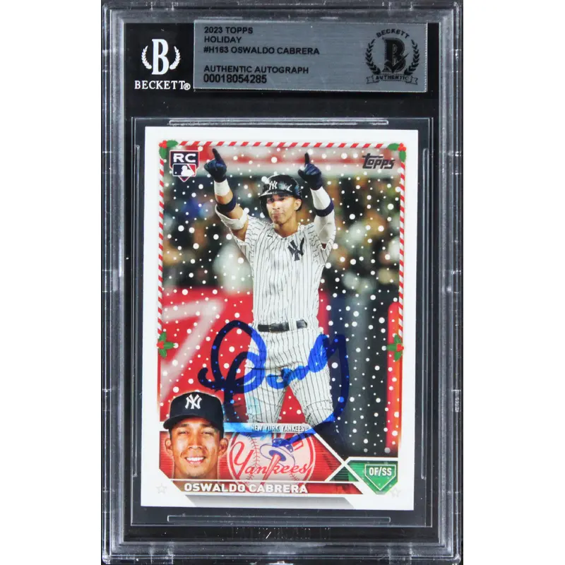 Yankees Oswaldo Cabrera Signed 2023 Topps Holiday #H183 Rookie Card BAS Slabbed