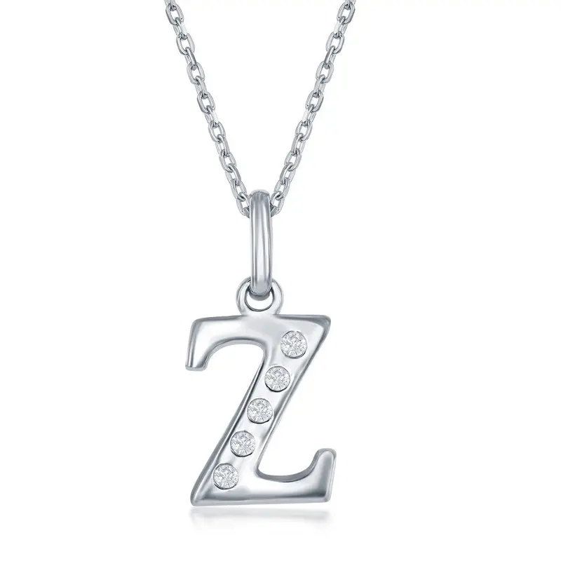 Sterling Silver 0.03cttw Diamond 'Z' Initial Pendant w/Chain