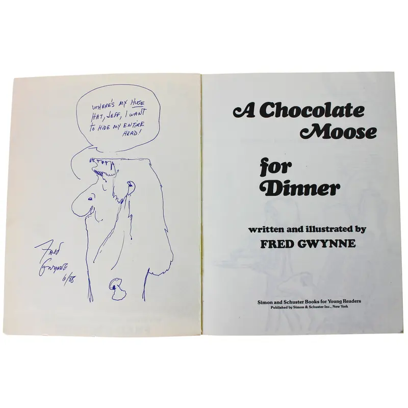 Fred Gwynne Signed A Chocolate Moose For Dinner Book & Sketch BAS #A03160