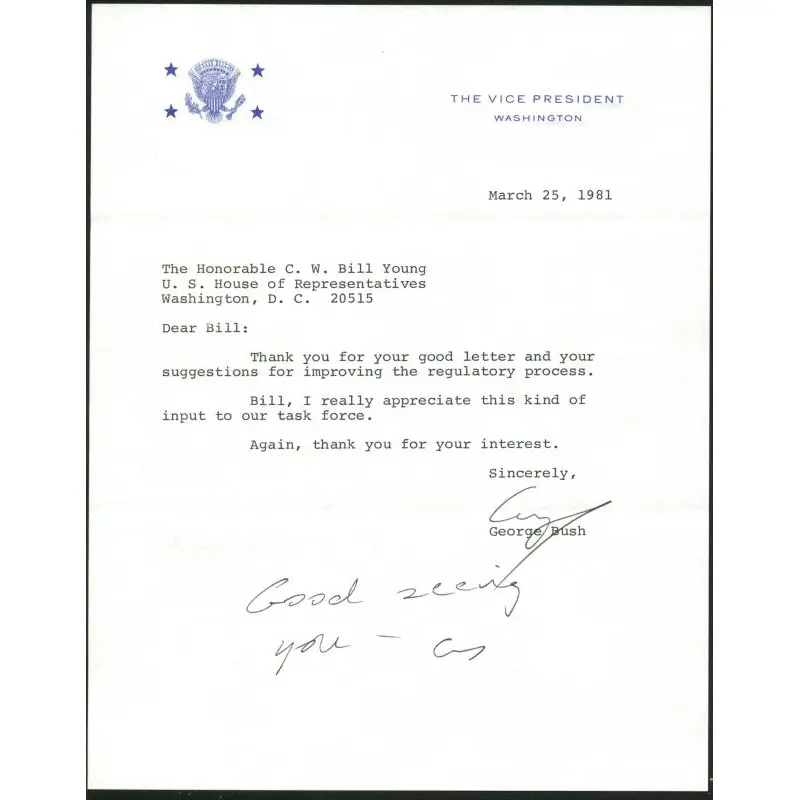 George H.W. Bush Authentic Signed 1981 Letter As Vp W/ Darvick COA & PSA #X03388
