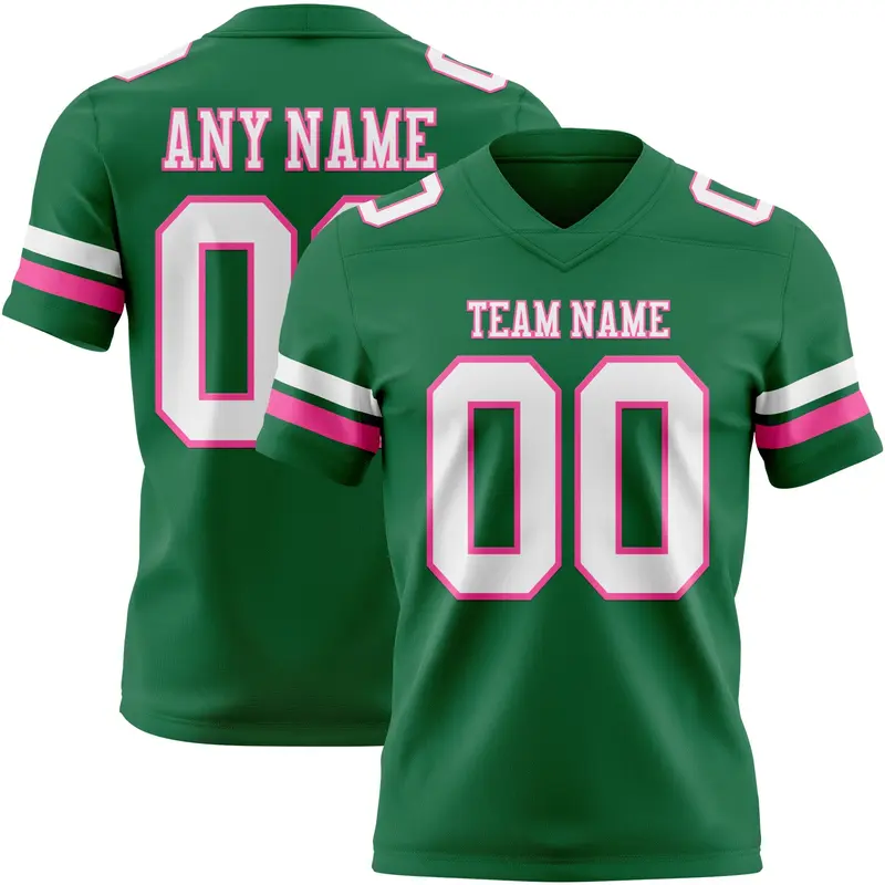 Custom Kelly Green White-Pink Mesh Authentic Football Jersey