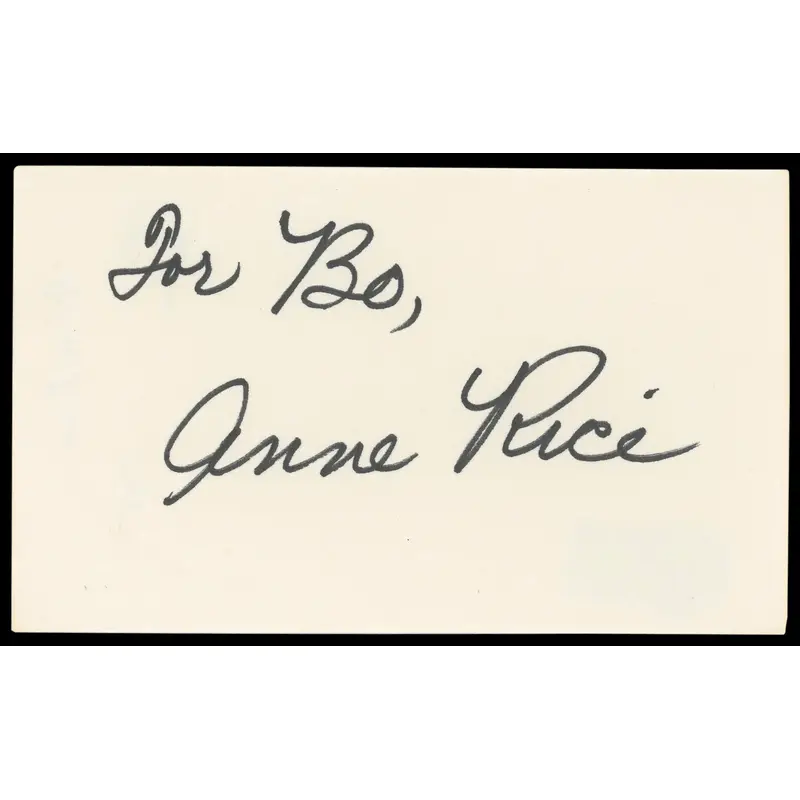 Anne Rice Interview with the Vampire For Bo Signed 3x5 Index Card BAS #BM58640