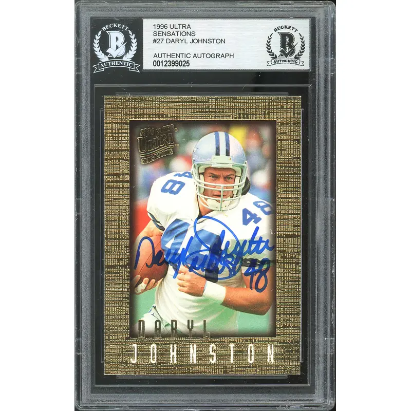 Cowboys Daryl Johnston Signed 1996 Ultra Sensations #27 Card BAS Slabbed