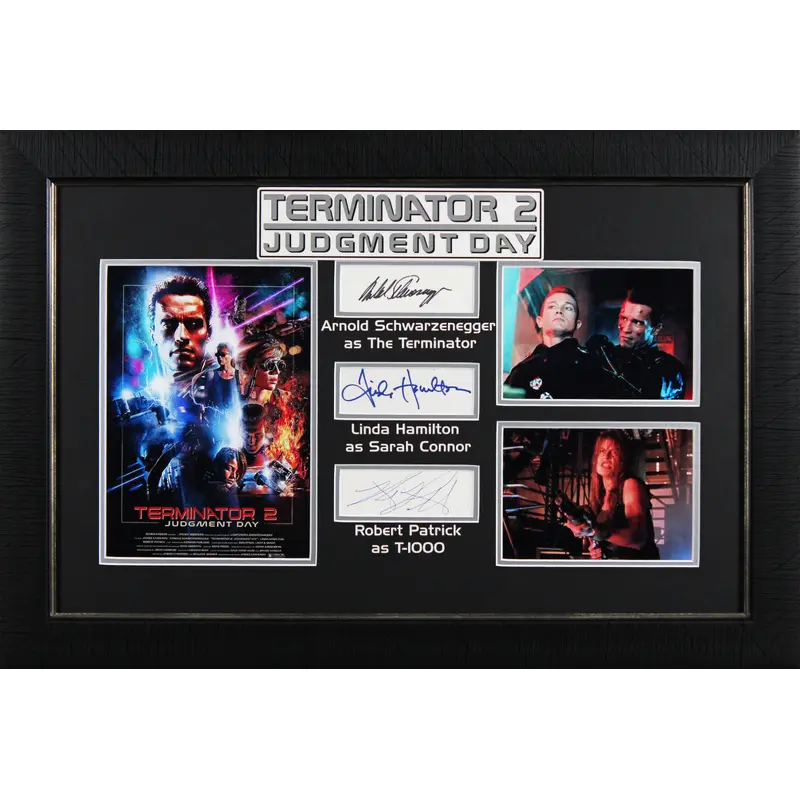 Terminator 2 (3) Schwarzenegger, Hamilton & Patrick Signed Framed Display BAS