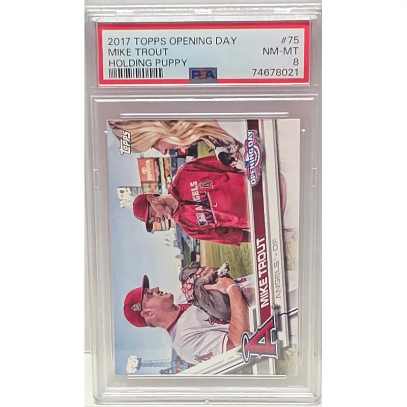 Mike Trout 2017 Topps Opening Day Holding Puppy SP PSA 8 Nm-Mint