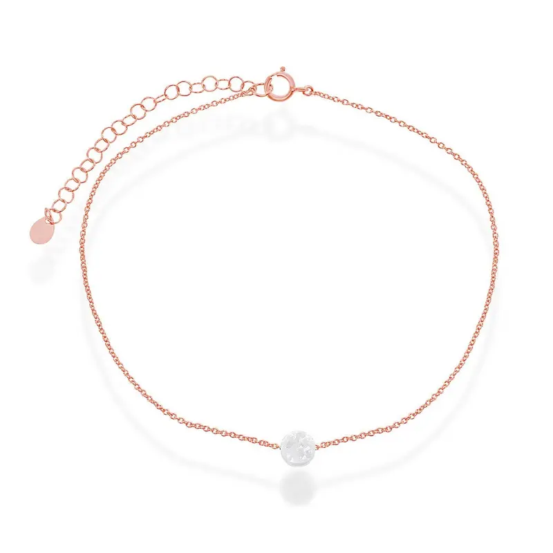 Sterling Silver White Opal Disc Anklet - Rose Gold Plated