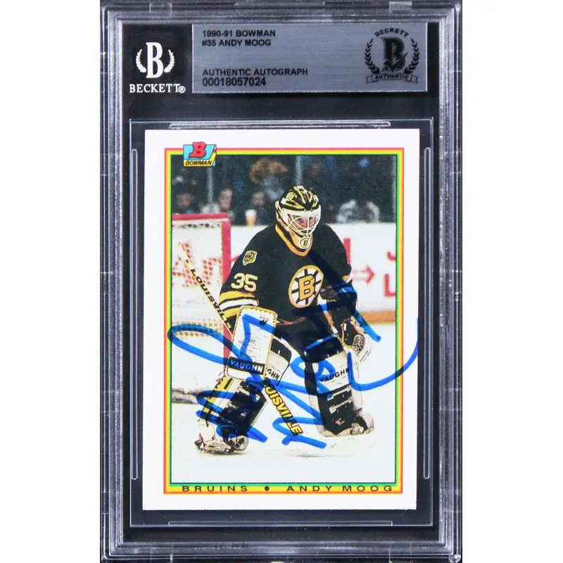 Bruins Andy Moog Authentic Signed 1990 Bowman #35 Card BAS Slabbed
