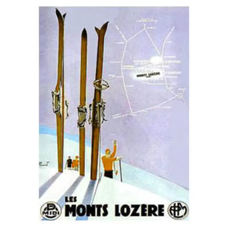 Vintage Art Deco Skiing "les Monts Lozere" (France Alps) Poster - Editions Clouets