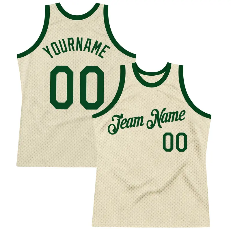 Custom Cream Green Authentic Throwback Basketball Jersey