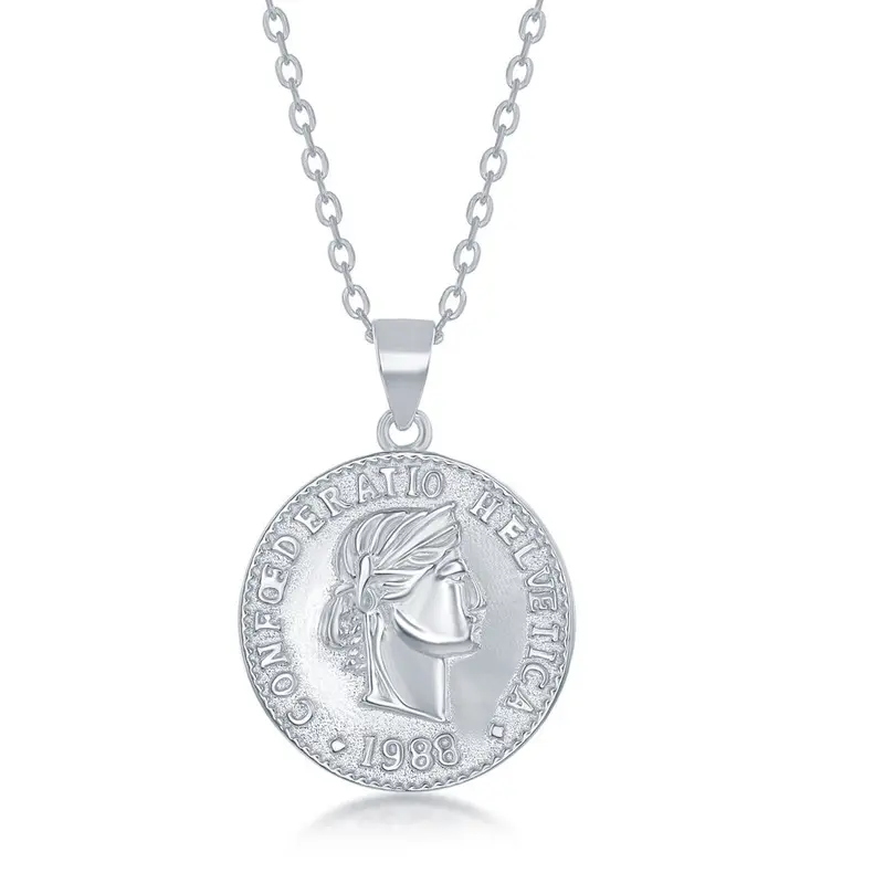 Sterling Silver Confoederatio Helvetica Coin-Style Necklace