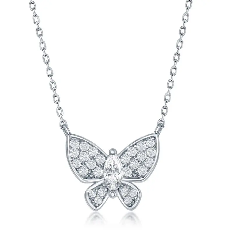 Sterling Silver, White CZ Butterfly Neckalce