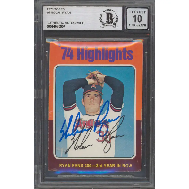 Angels Nolan Ryan Authentic Signed 1975 Topps #5 Card Auto Grade 10! BAS Slabbed