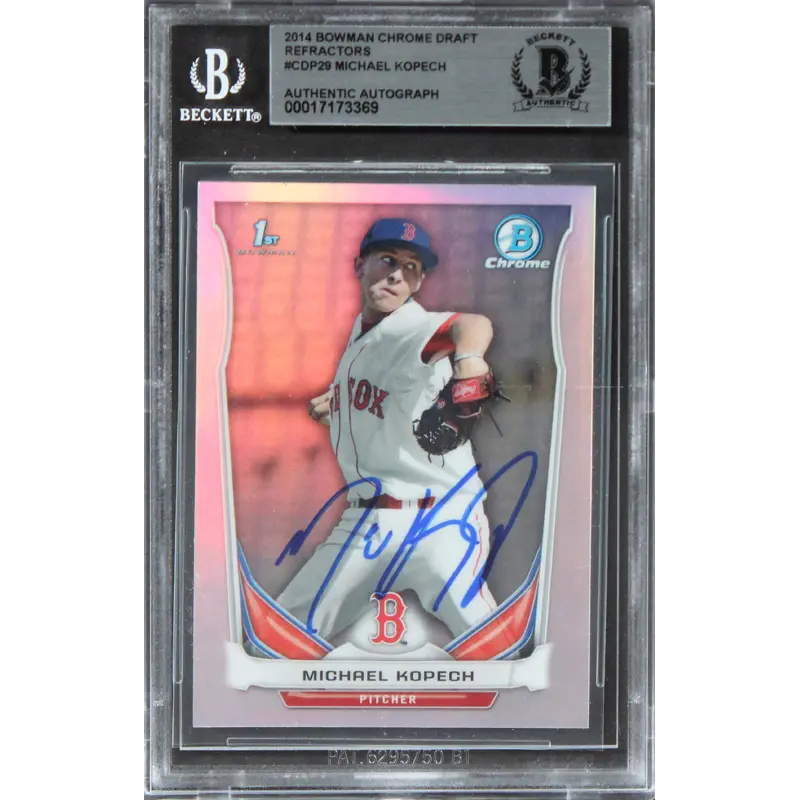 Red Sox Michael Kopech Signed 2014 Bowman Chrome Draft Ref #CDP29 Card BAS Slab