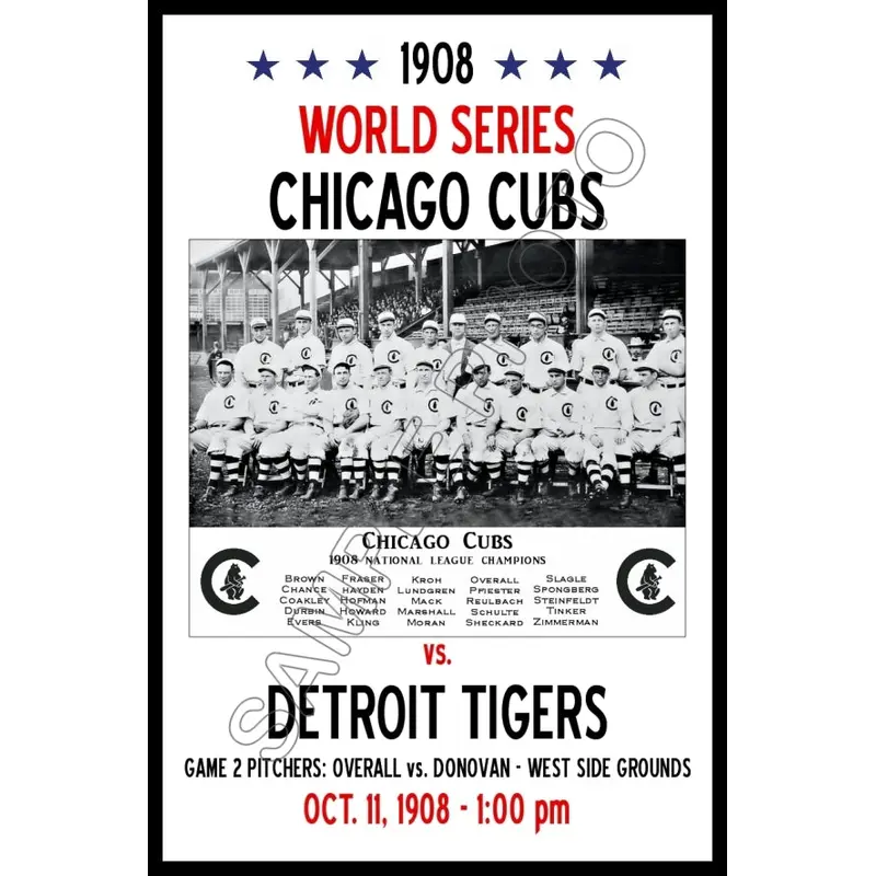 1908 World Series Poster 11X17 - Chicago Cubs vs Detroit Tigers - 52