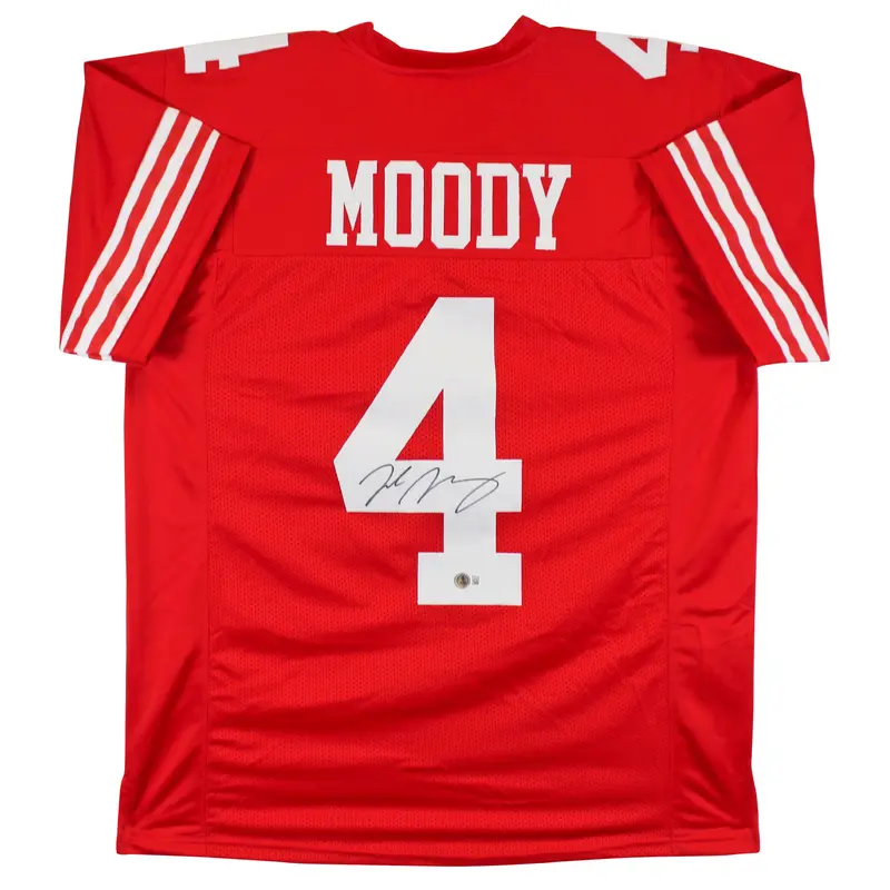 Jake Moody Authentic Signed Red Pro Style Jersey Autographed BAS Witnessed
