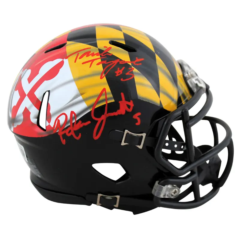 Maryland Taulia Tagovailoa & Rakim Jarrett Signed Speed Mini Helmet BAS Witness