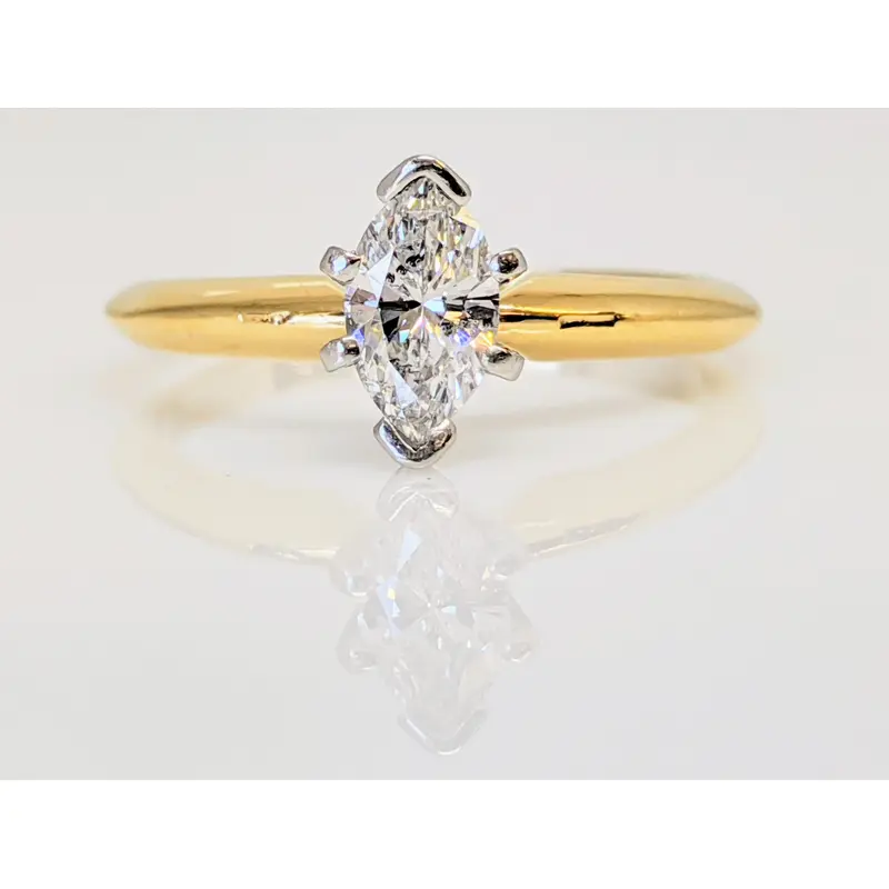 14K .40 CARAT TOTAL SI2 SI3 D DIAMOND MARQUISE CUT SOLITAIRE ESTATE RING
