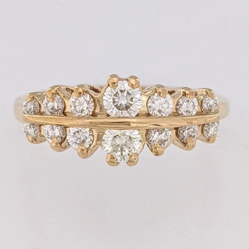 14K .61 CARAT TOTAL WEIGHT SI1 K DIAMOND ROUND (14) ESTATE RING 3.8 GRAMS