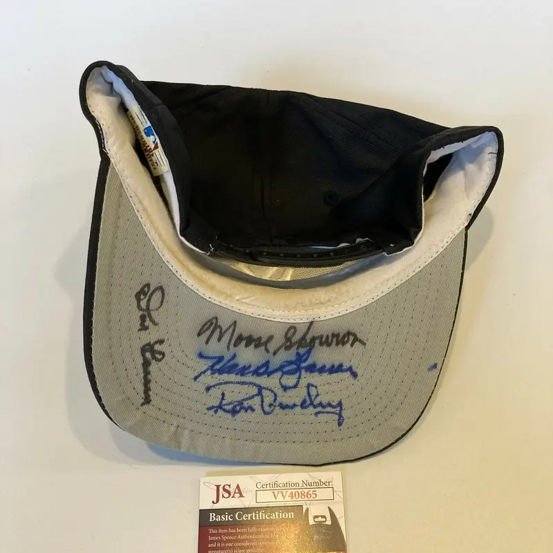 Hank Bauer Moose Skowron Don Larsen Ron Guidry Signed New York Yankees Hat JSA