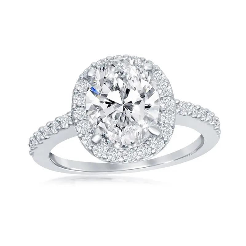 Sterling Silver Large Oval Halo CZ Engagement Ring