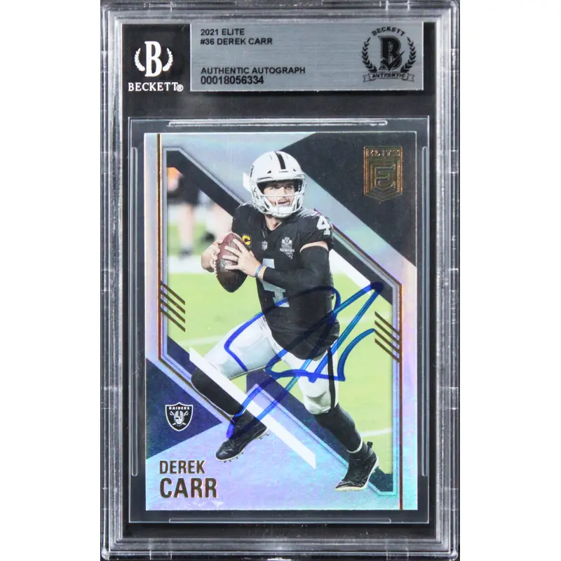 Raiders Derek Carr Authentic Signed 2021 Elite #36 Card Autographed BAS Slabbed
