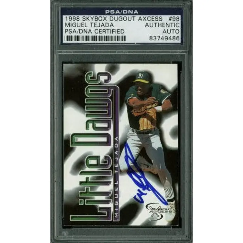 Athletics Miguel Tejada Signed Card 1998 Skybox Dugout Axcess #98 PSA Slabbed