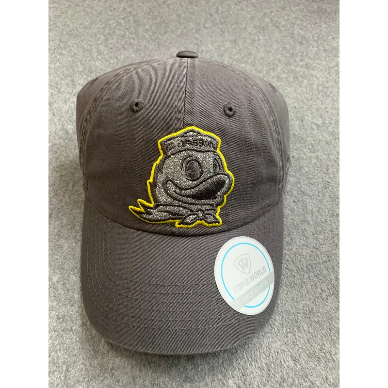 Ladies Gray Oregon Adjustable Hat With Sparkle Ducks Logo