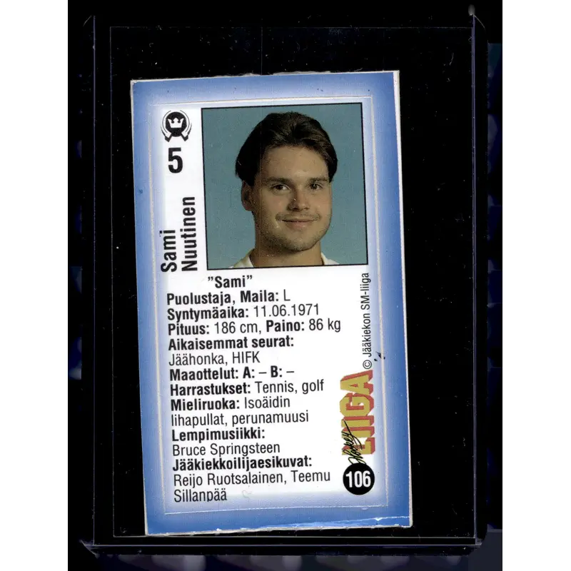 1992-93 JyvsHyv HockeyLiiga - Sami Nuutinen #106