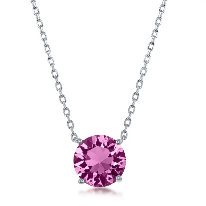 Sterling Silver 8MM Rose "October" Swarovski Element Necklace