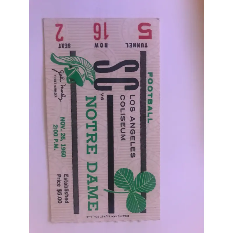 1960 Notre Dame vs USC Ticket Stub