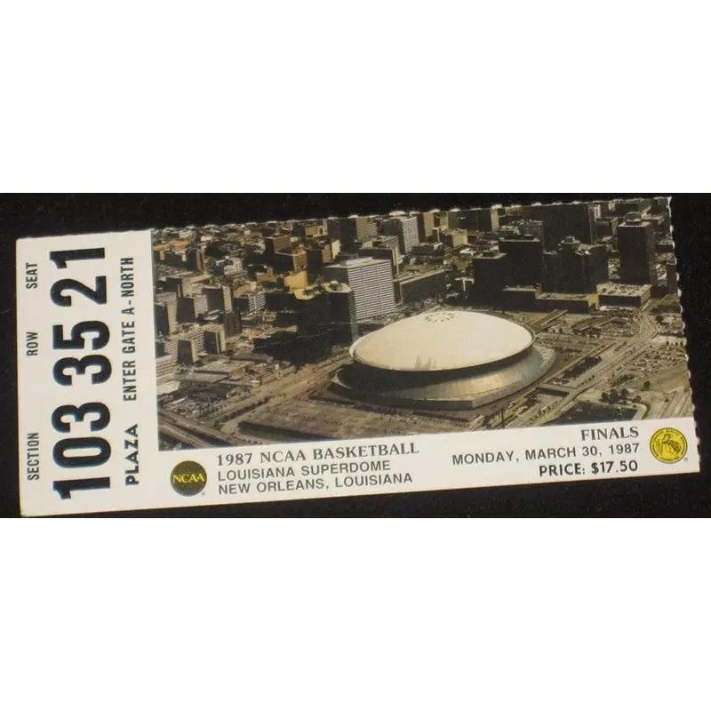 1987 NCAA BASKETBALL FINAL GAME TICKET STUB, INDIANA UNIVERSITY CHAMPS