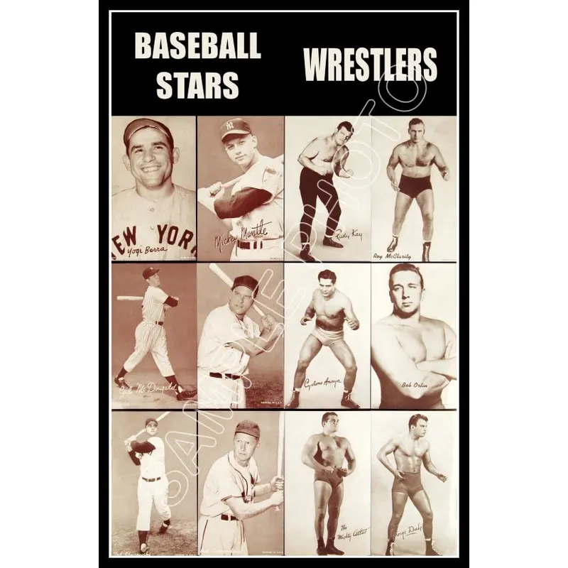 1951 Exhibit Cards Poster 11X17 - Baseball Wrestling Mantle Berra - 972