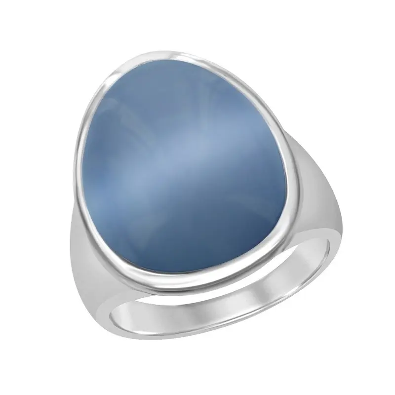 Sterling Silver Denim Blue Oval Cat?s Eye Ring