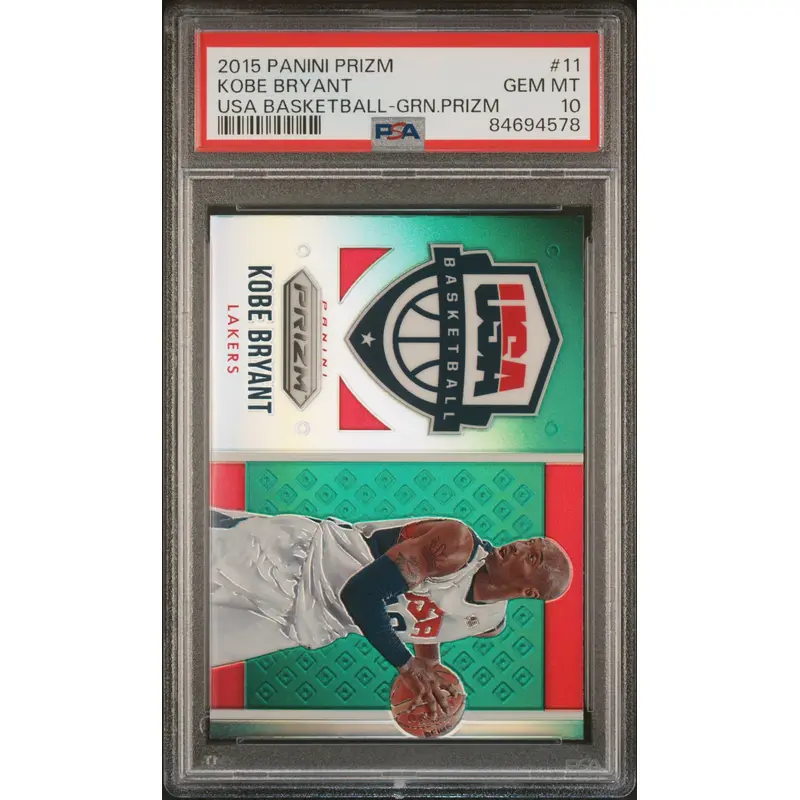 Kobe Bryant 2015 Panini Prizm USA Green Prizm PSA 10 Gem Mint