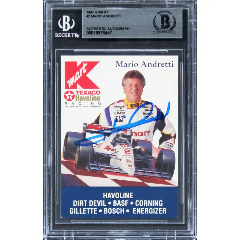 Mario Andretti NASCAR Authentic Signed 1992 K-Mart #2 Card Autographed BAS Slab