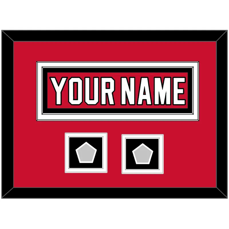 New Jersey Nameplate & 2 Stanley Cup Finals Patches - Road Red (1992-2007) - Double Mat 3