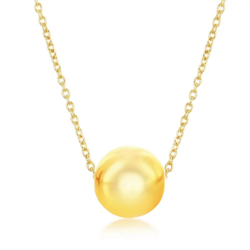 Sterling Silver 10MM Bead Necklace - Gold Plated