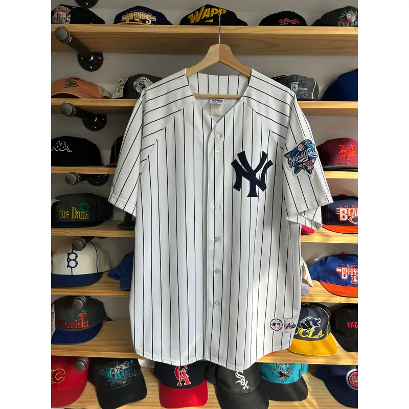 Vintage Majestic New York Yankees Pinstripe Jersey 2000 WS Patch 2XL